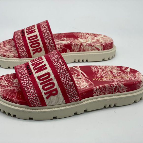 DIOR DWAY D WAY Toile De Jouy Embroidered Cotton Flat Slide Sandals Shoes - Picture 8 of 15